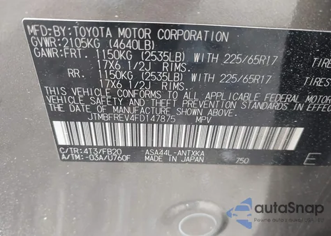 2015 Toyota Rav4 Le from USA, damaged, VIN JTMBFREV4FD147875